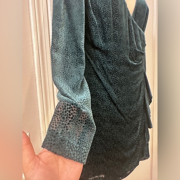 Intermix Women’s Silk Blend Teal Long Sleeve Wrap Dress, Size 0 - Picture 2 of 16